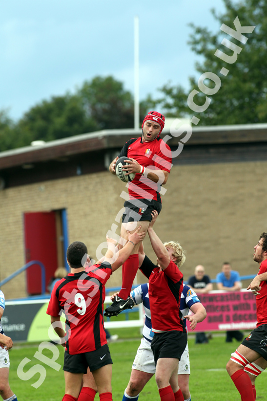 Blaydon's Gavin Jones wins the line-out against Tynedale